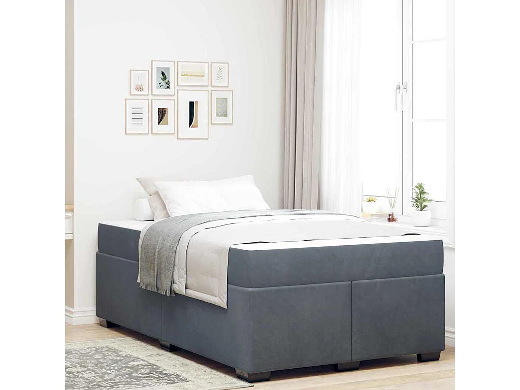 Cadre de lit avec matelas Gris foncé 120 x 200 cm Velours