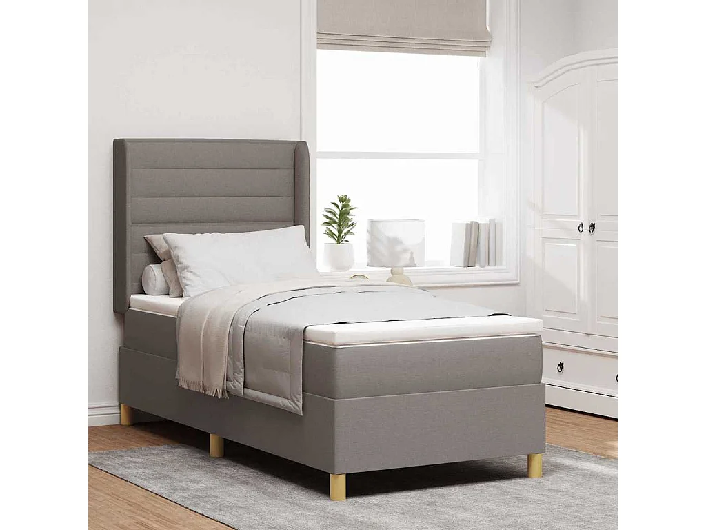 Cadre de lit avec matelas Taupe 100 x 200 cm tissu