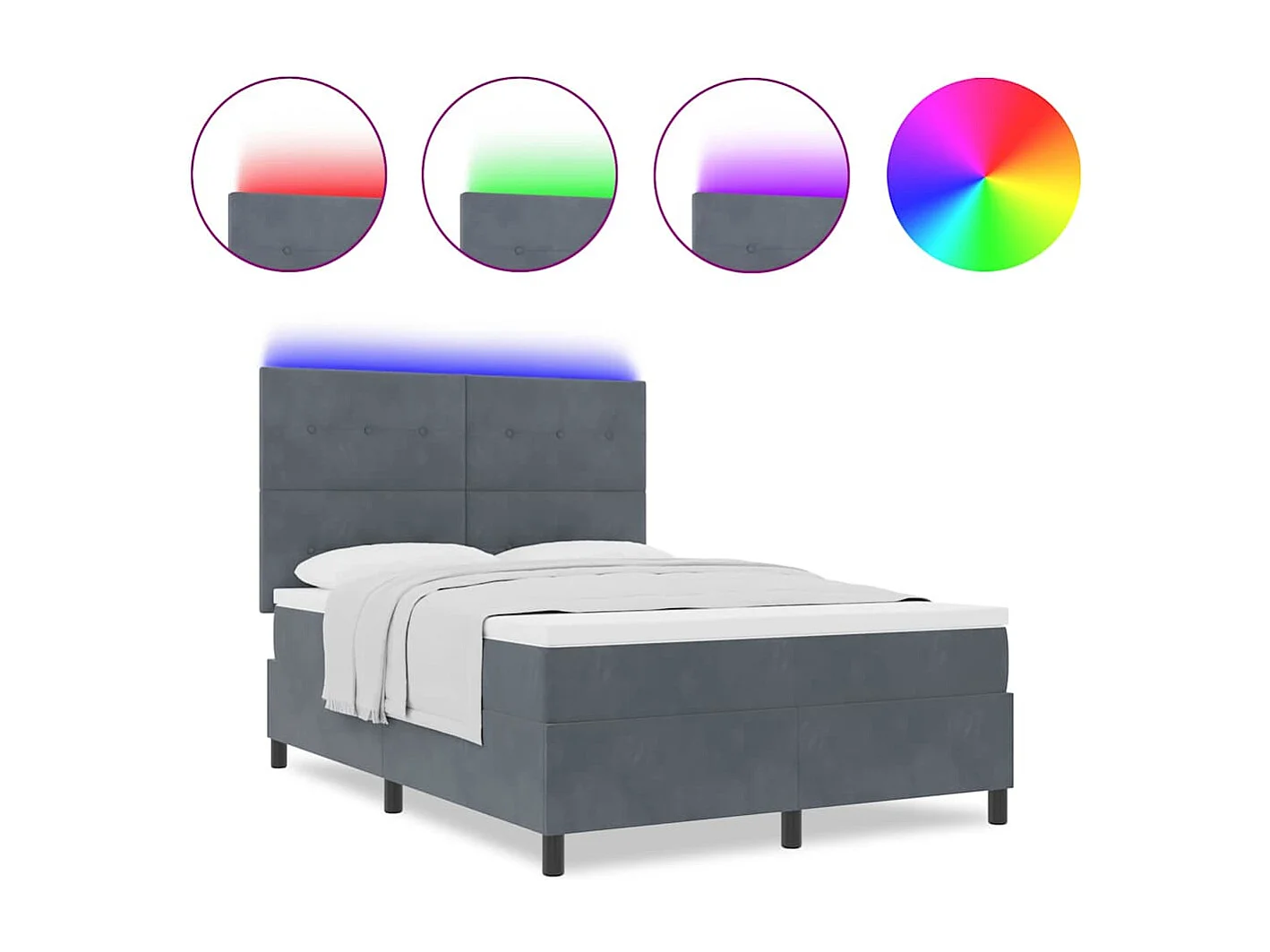 Cadre de lit avec matelas Gris foncé 140 x 200 cm Velours