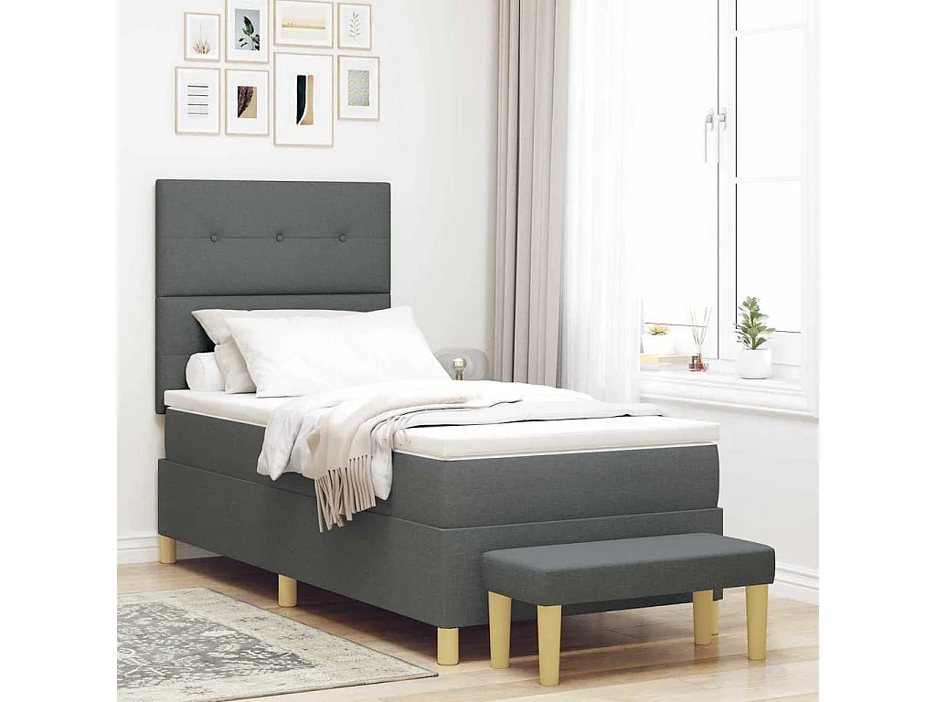 Cama tipo Box Spring con colchón Gris oscuro 90 x 200 cm tela