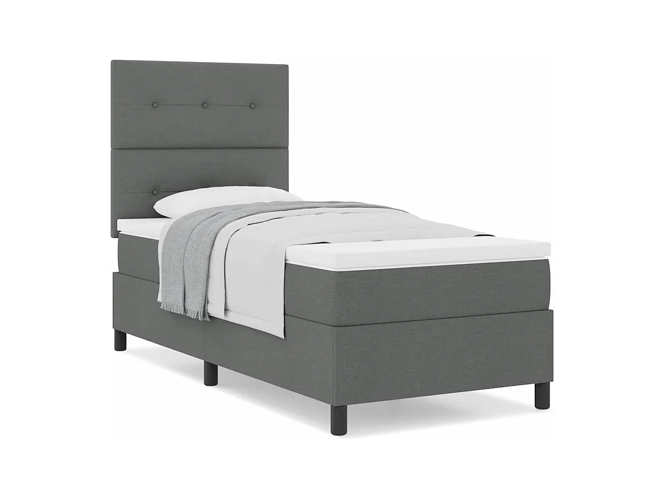 Cadre de lit avec matelas Gris foncé 100 x 200 cm tissu