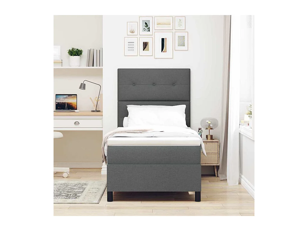 Cadre de lit avec matelas Gris foncé 100 x 200 cm tissu