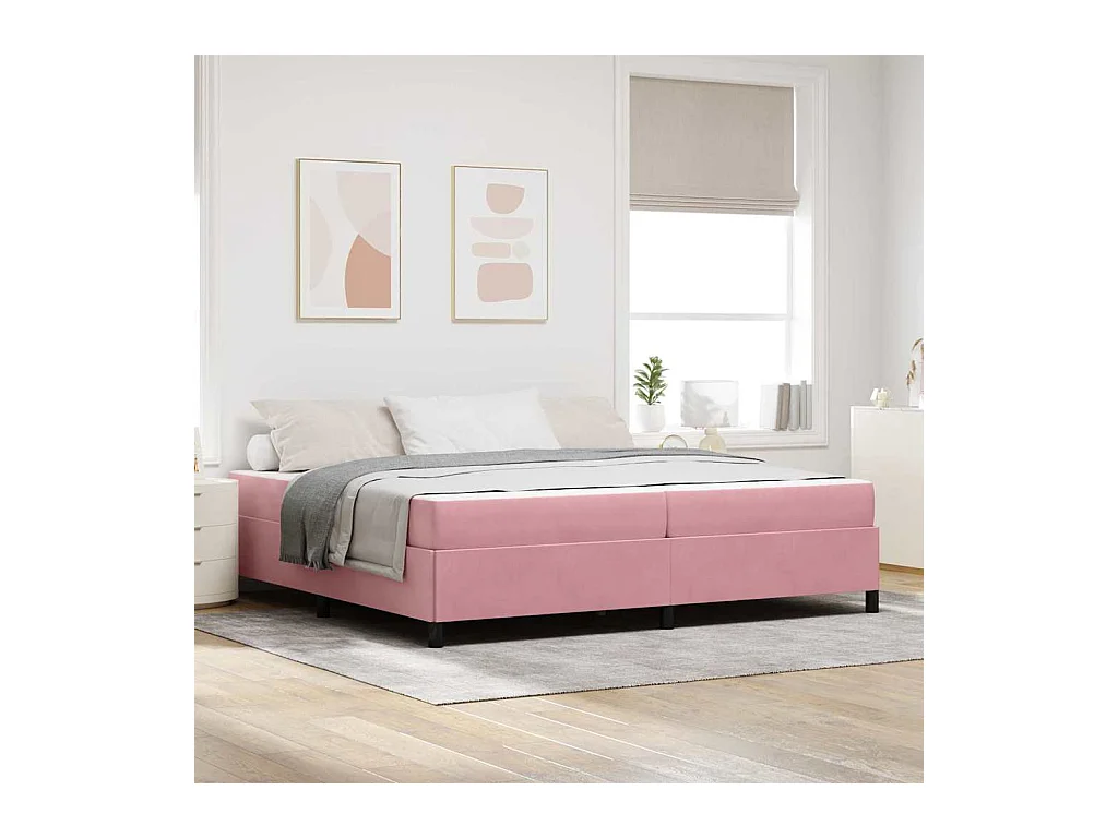 Cadre de lit avec matelas Rose et blanc 200 x 200 cm Velours