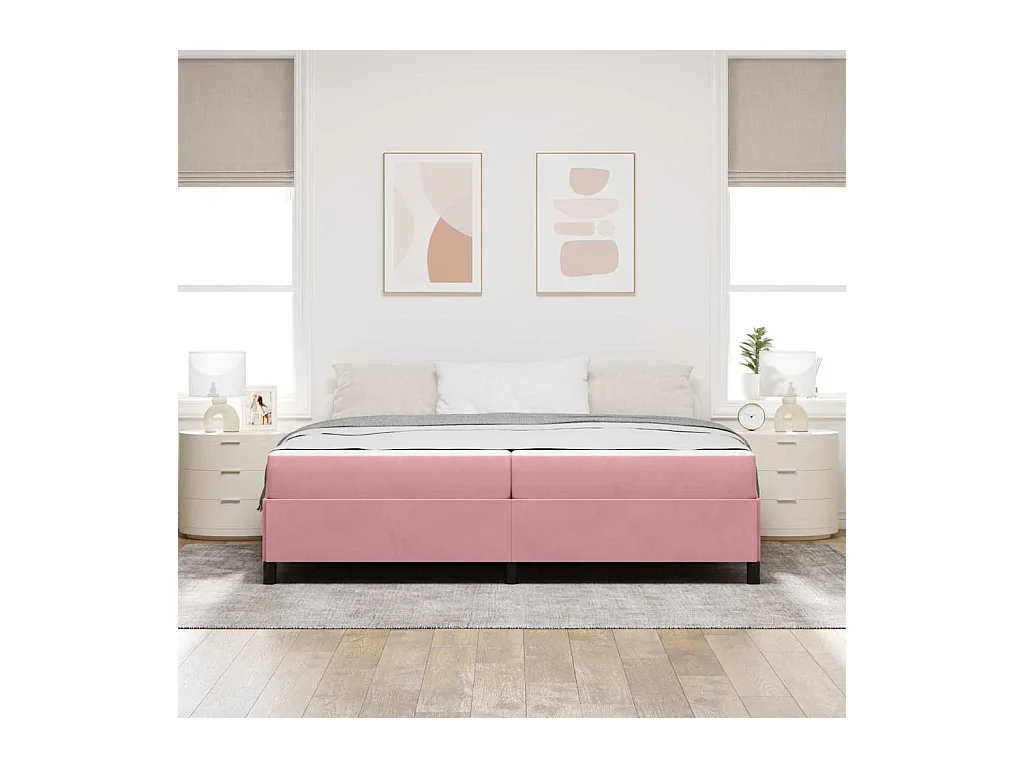 Cadre de lit avec matelas Rose et blanc 200 x 200 cm Velours