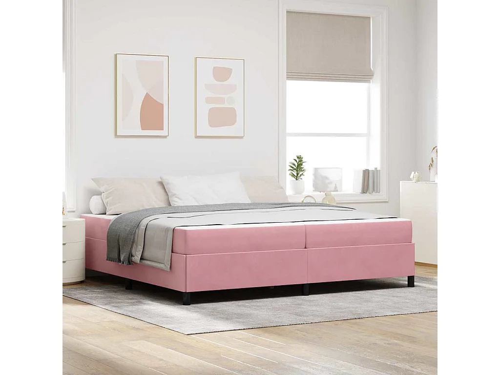 Estructura de cama Rosa y blanco 200 x 200 cm Terciopelo