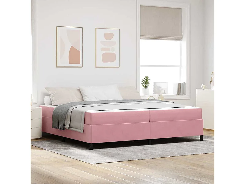 Bedframe met matras Roze en wit 200 x 200 cm Fluweel