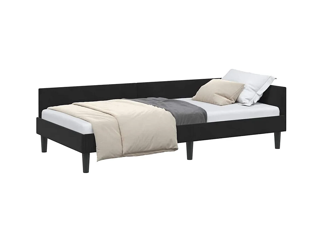 Cadre de lit d'angle Noir 90 x 200 cm Velours et bois stratifié