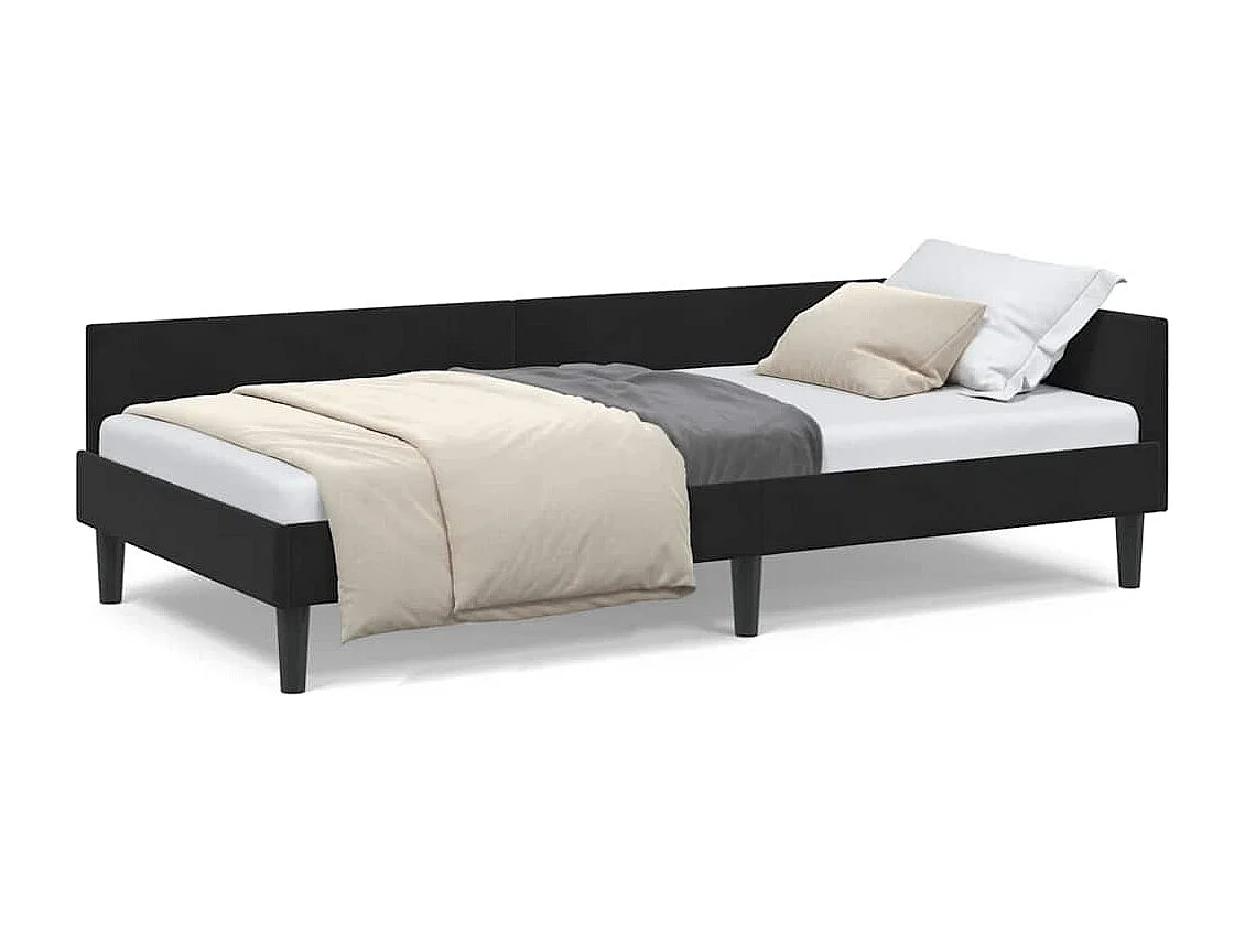 Cadre de lit d'angle Noir 90 x 200 cm Velours et bois stratifié