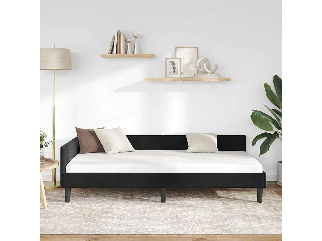 Cadre de lit d'angle Noir 90 x 200 cm Velours et bois stratifié