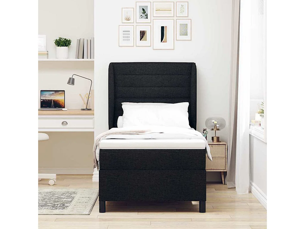 Cama tipo Box Spring con colchón Negro 80 x 200 cm tela