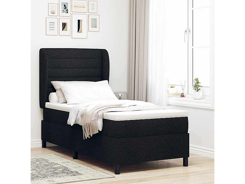 Cama tipo Box Spring con colchón Negro 80 x 200 cm tela