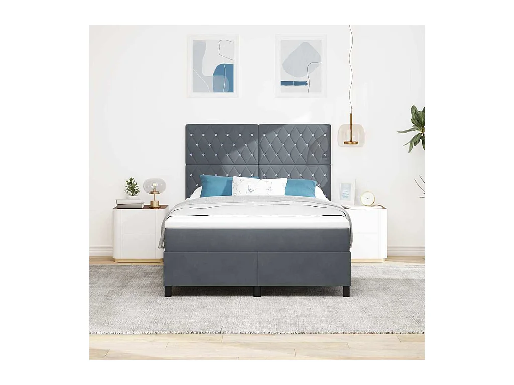 Cadre de lit avec matelas Gris foncé 160 x 200 cm Velours