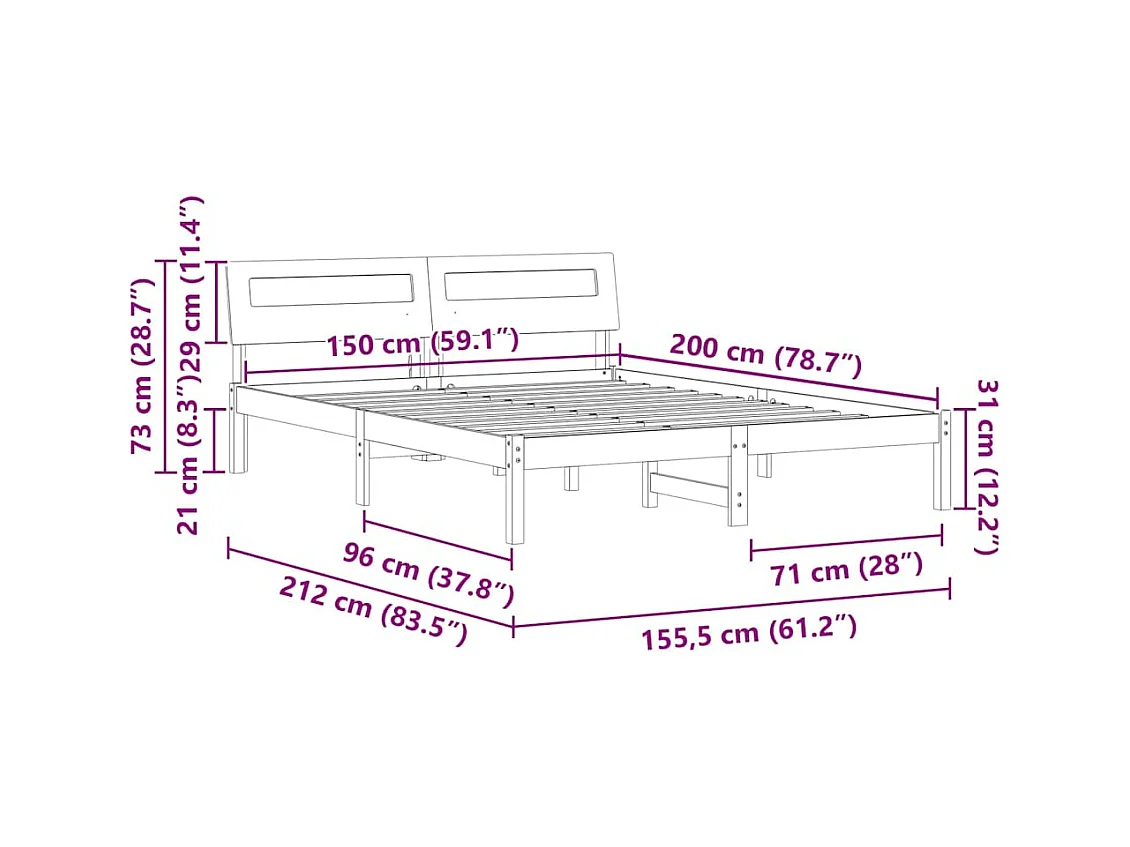 Estrutura da Cama Branco 150 x 200 cm Madeira de pinho maciça