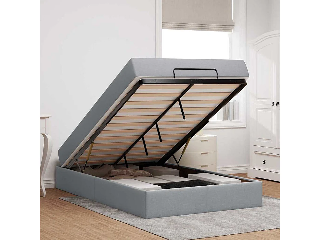 Bedframe met matras Lichtgrijs 120 x 190 cm Stof