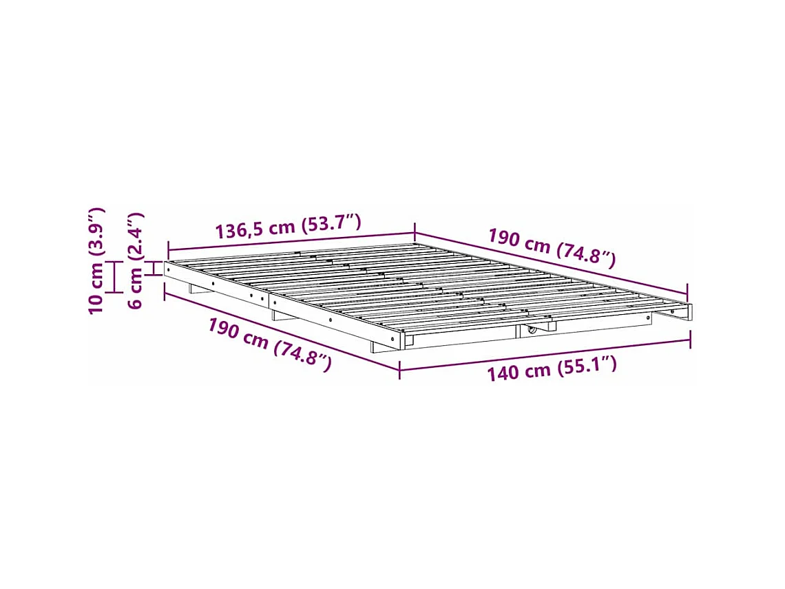 Estrutura de cama de chão Castanho 140 x 190 cm