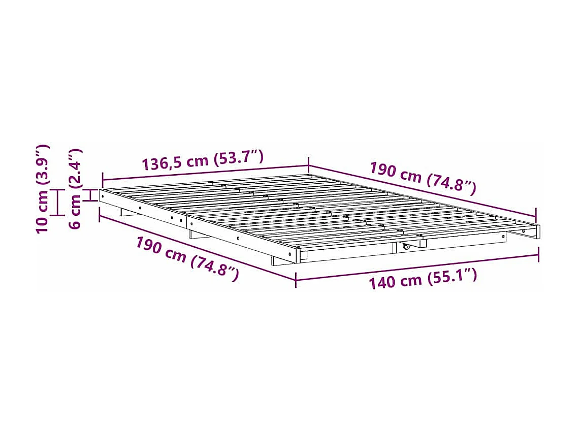 Estructura de cama Marrón 140 x 190 cm Madera maciza de pino