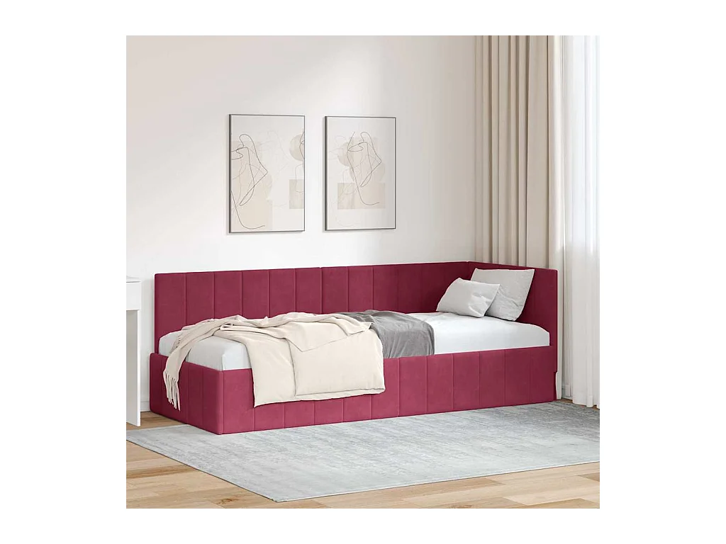 Cadre de lit d'angle Rouge bordeaux 80 x 200 cm Velours