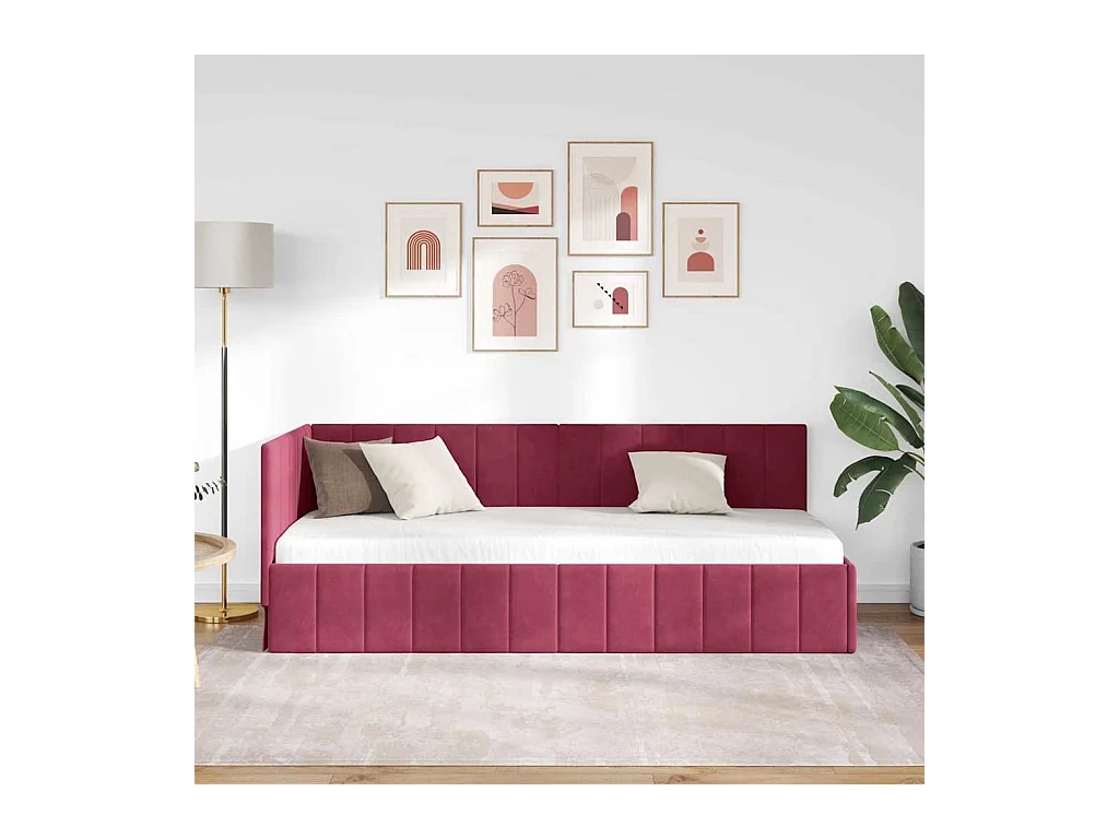 Cadre de lit d'angle Rouge bordeaux 80 x 200 cm Velours