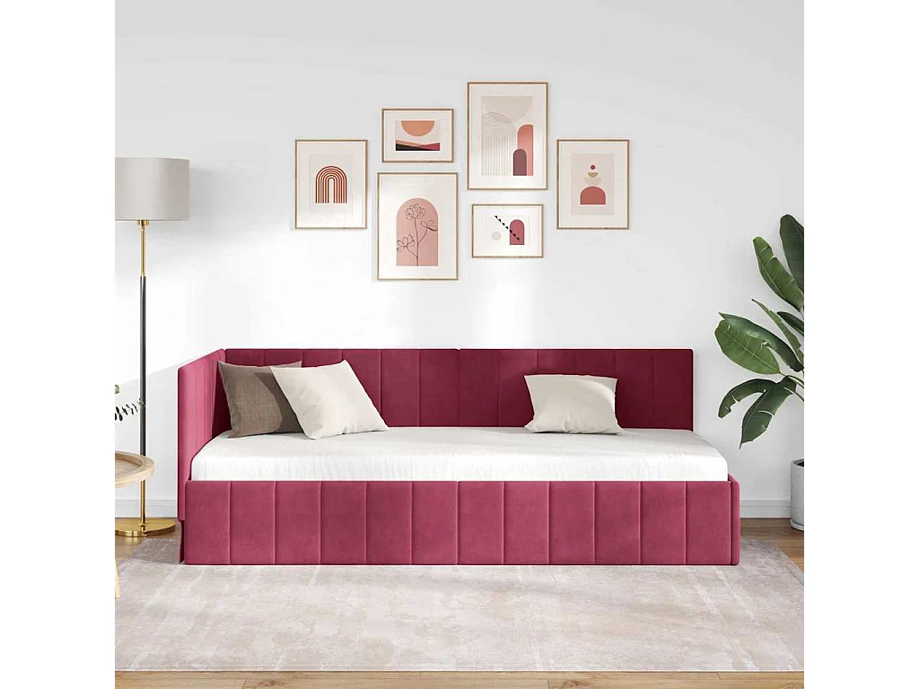 Cadre de lit d'angle Rouge bordeaux 80 x 200 cm Velours