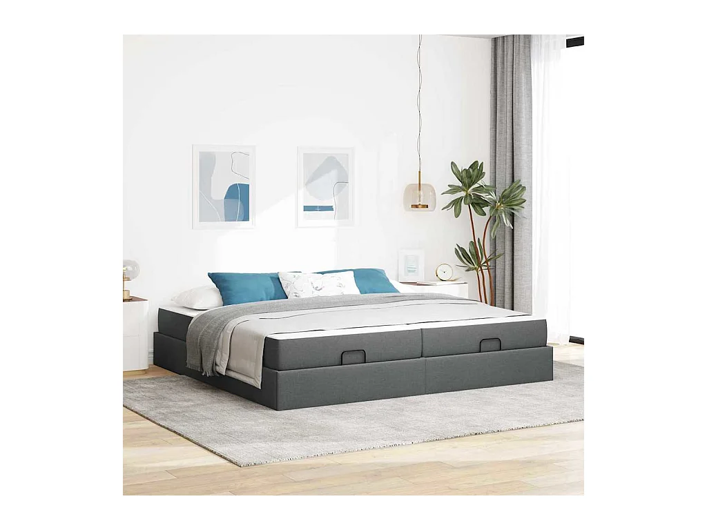 Estrutura da Cama Cinzento escuro 200 x 200 cm tecido