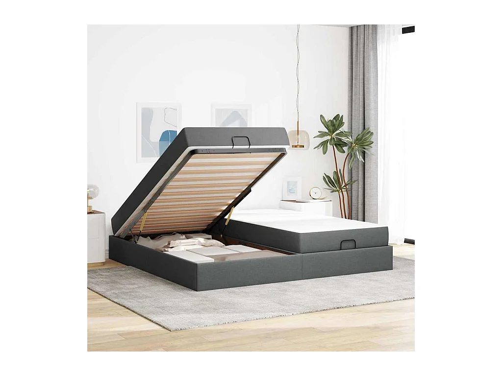 Estrutura da Cama Cinzento escuro 200 x 200 cm tecido