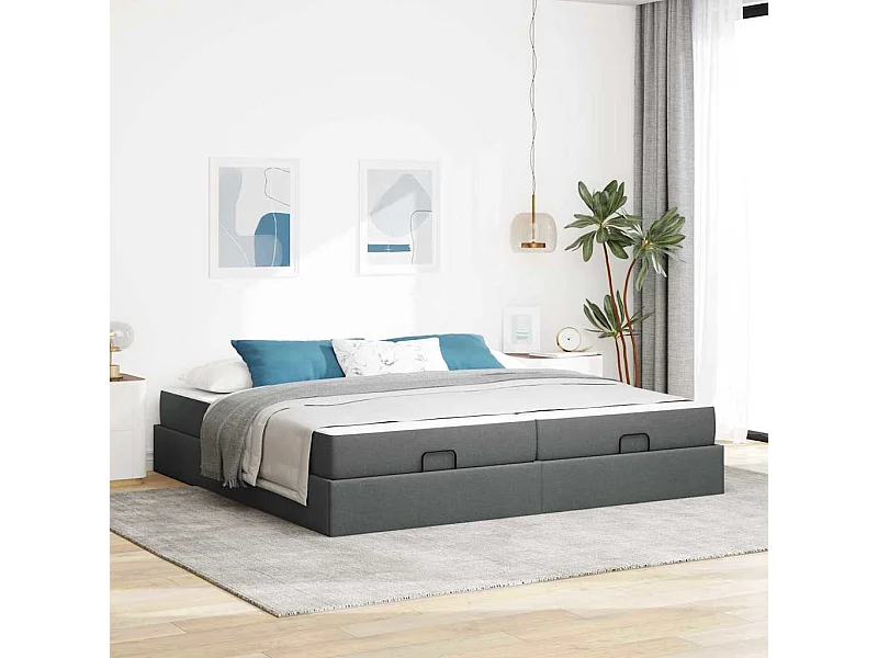 Estrutura da Cama Cinzento escuro 200 x 200 cm tecido