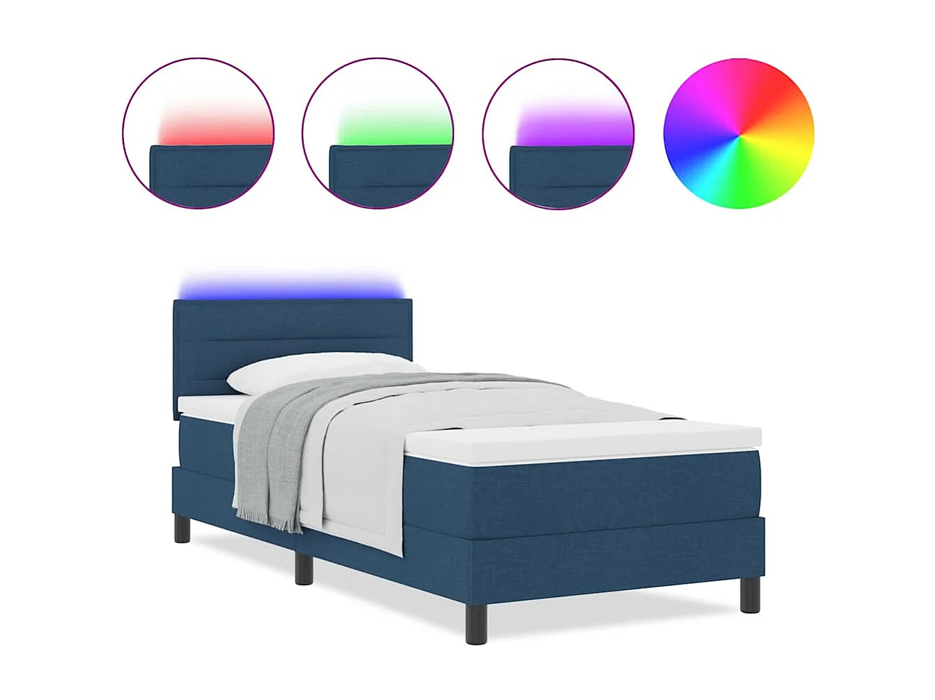 Cama tipo Box Spring con colchón Azul 100 x 200 cm tela