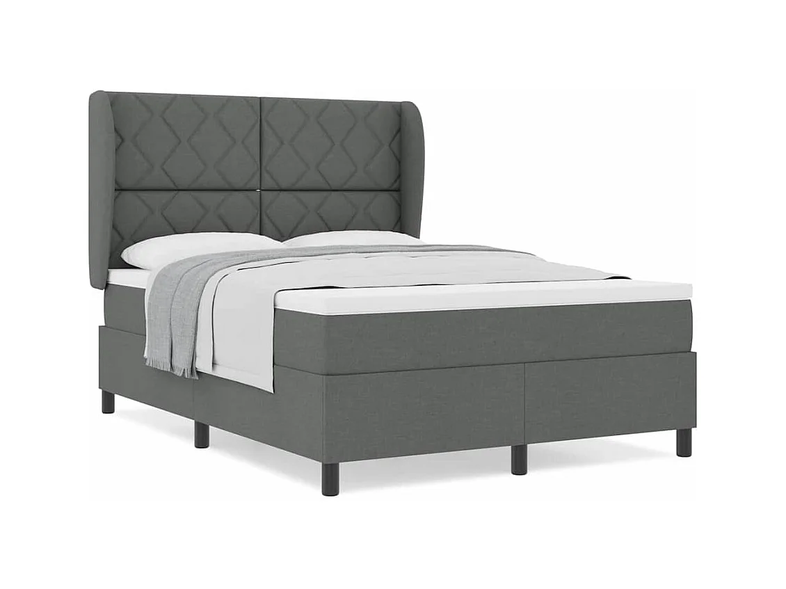 Cadre de lit avec matelas Gris foncé 140 x 190 cm tissu
