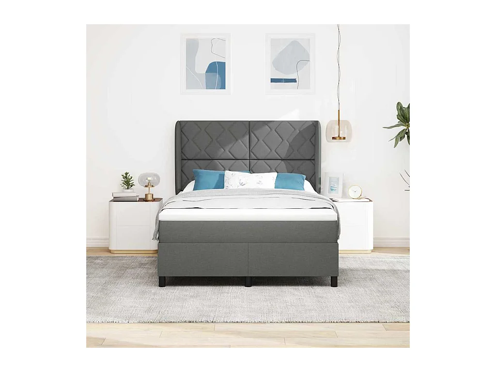 Cadre de lit avec matelas Gris foncé 140 x 190 cm tissu