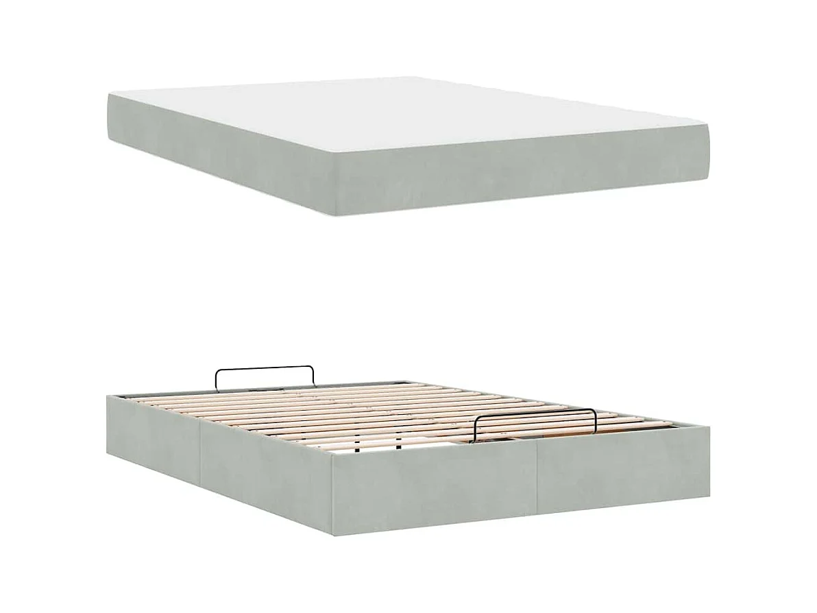 Cadre de lit avec matelas Gris clair 140 x 200 cm Velours