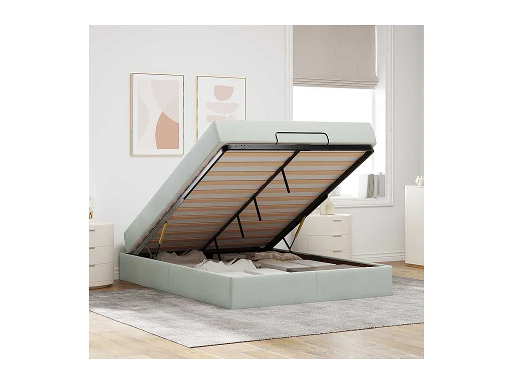 Cadre de lit avec matelas Gris clair 140 x 200 cm Velours