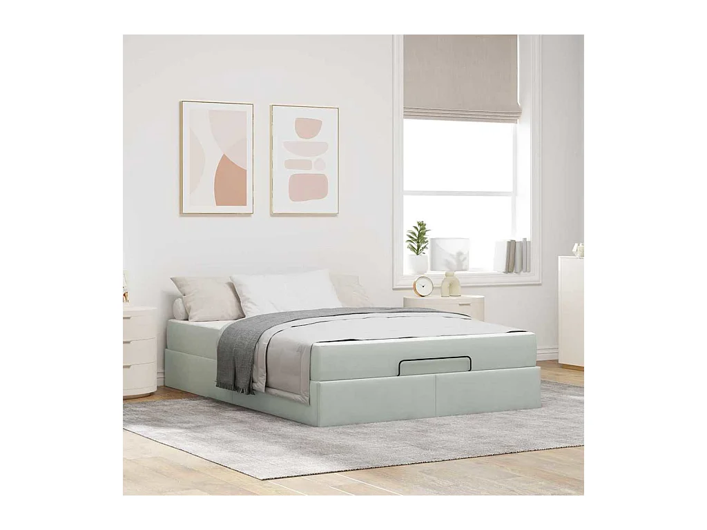 Bedframe met matras met opslag Lichtgrijs 140 x 200 cm Fluweel