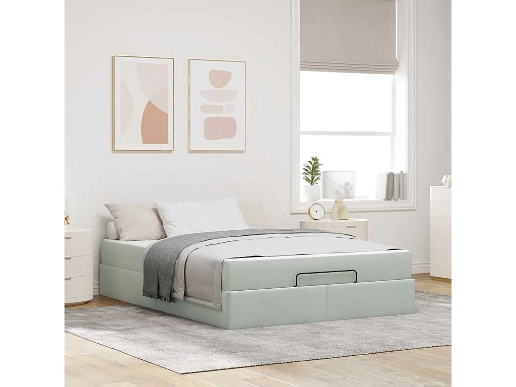 Cadre de lit avec matelas Gris clair 140 x 200 cm Velours