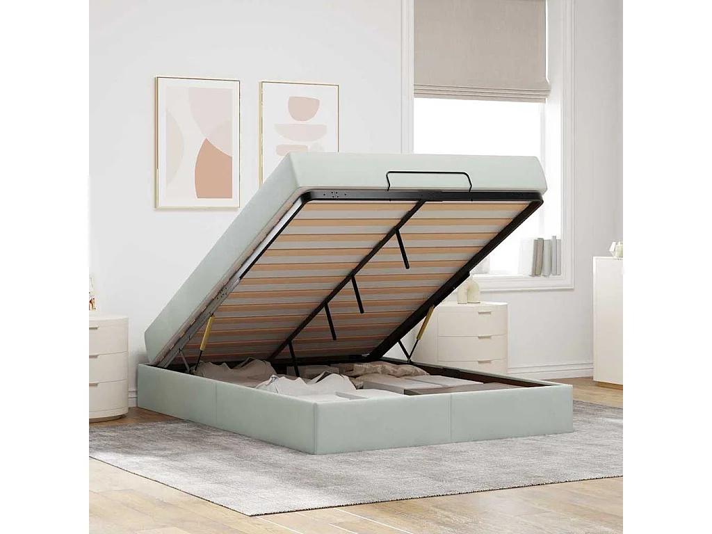 Cadre de lit avec matelas Gris clair 140 x 200 cm Velours