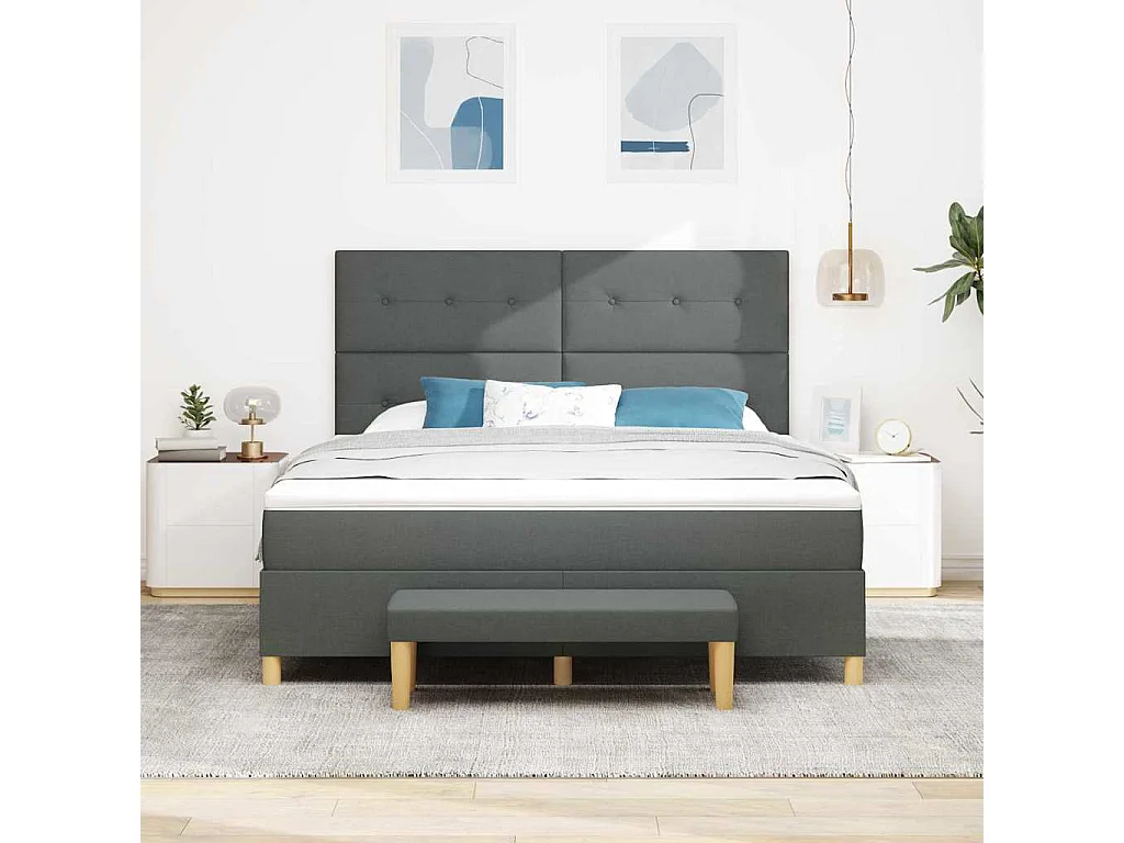 Cama tipo Box Spring con colchón Gris oscuro 180 x 200 cm tela
