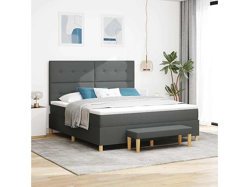 Cadre de lit avec matelas Gris foncé 180 x 200 cm tissu