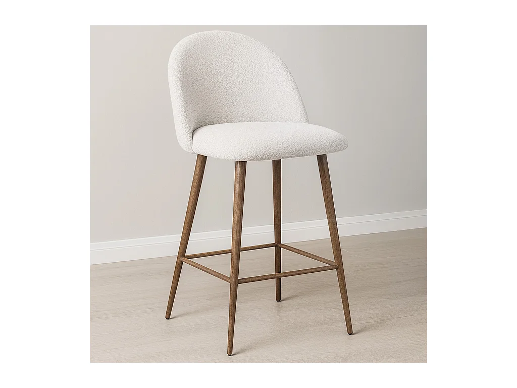Tabouret En Bouclette Fausse Fourrure Tapissée - Boucles Blanches - Design scandinave - 66cm -  Evelyne Blanc