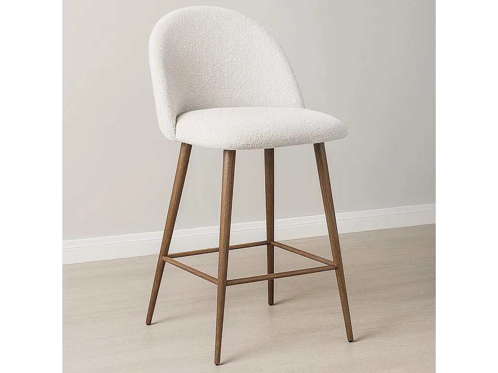 Taburete Tapizado en Tela Bouclé - Diseño Escandinavo - 66cm - Evelyne