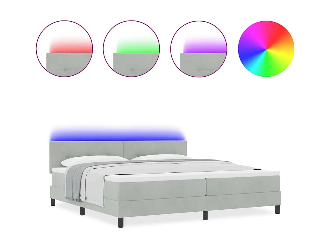 Cadre de lit avec tête de lit Gris clair 200 x 200 cm Velours