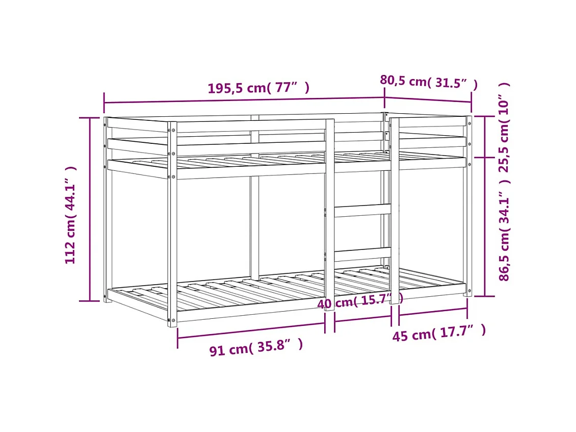 Lit superposé sans matelas cire marron 75x190 cm pin massif