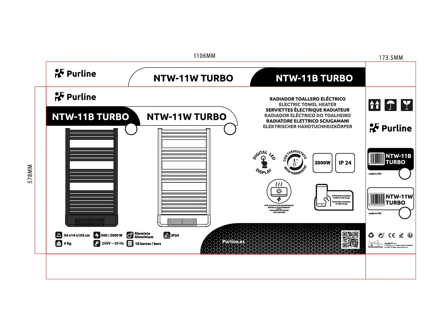 Radiateur sèche-serviettes avec chauffage intégré et contrôle WiFi