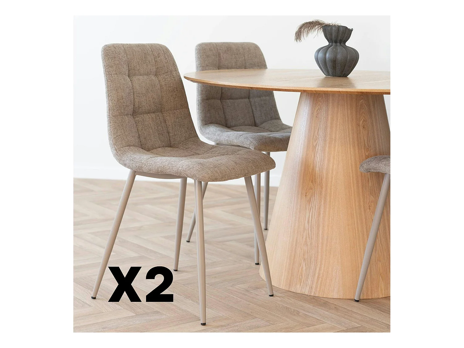 Chaise de salle à manger gris chiné motif damier (lot de 2) TARAZ