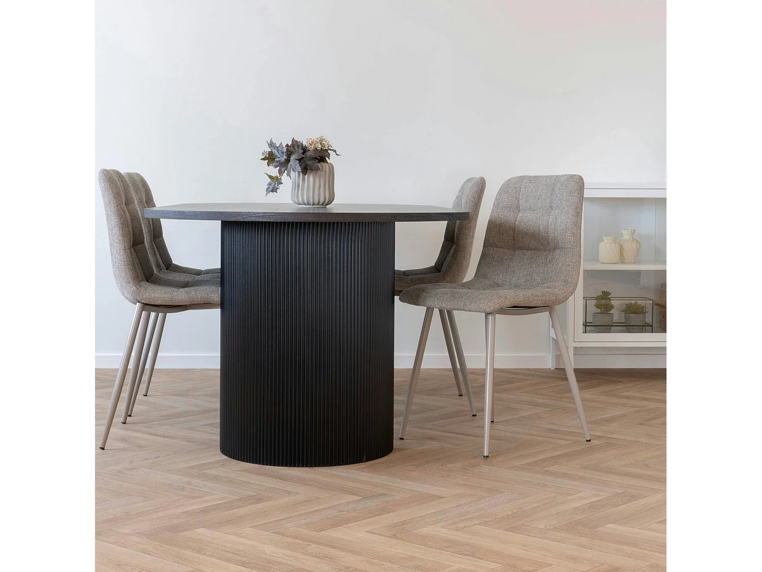 Chaise de salle à manger gris chiné motif damier (lot de 2) TARAZ