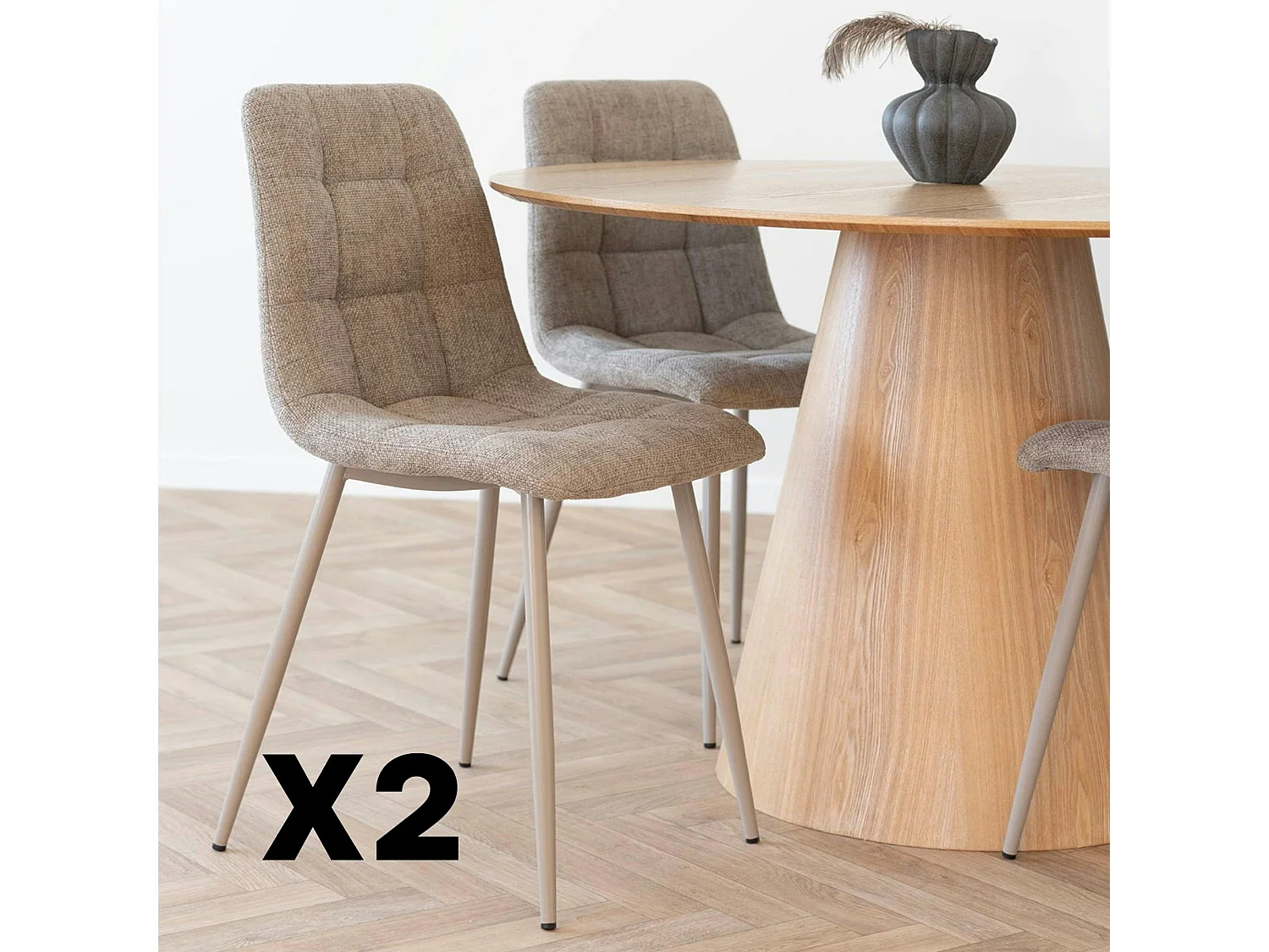 Chaise de salle à manger gris chiné motif damier (lot de 2) TARAZ