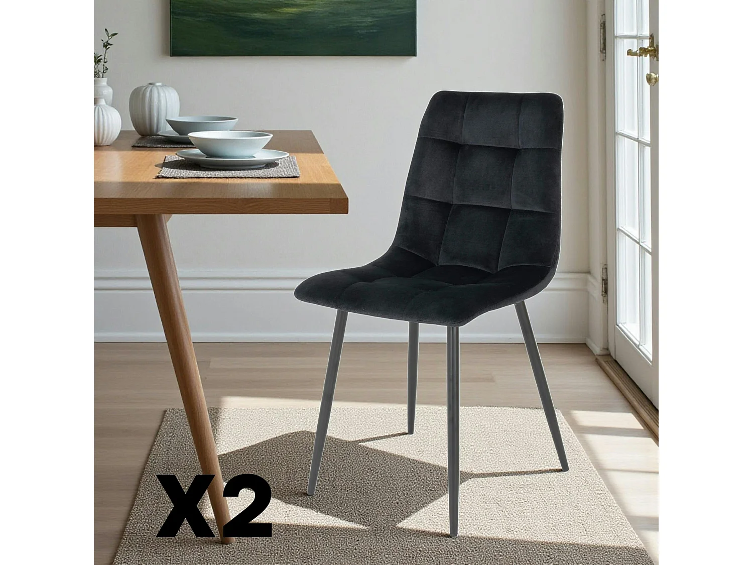 Chaise de salle à manger noire motif damier (lot de 2) TARAZ