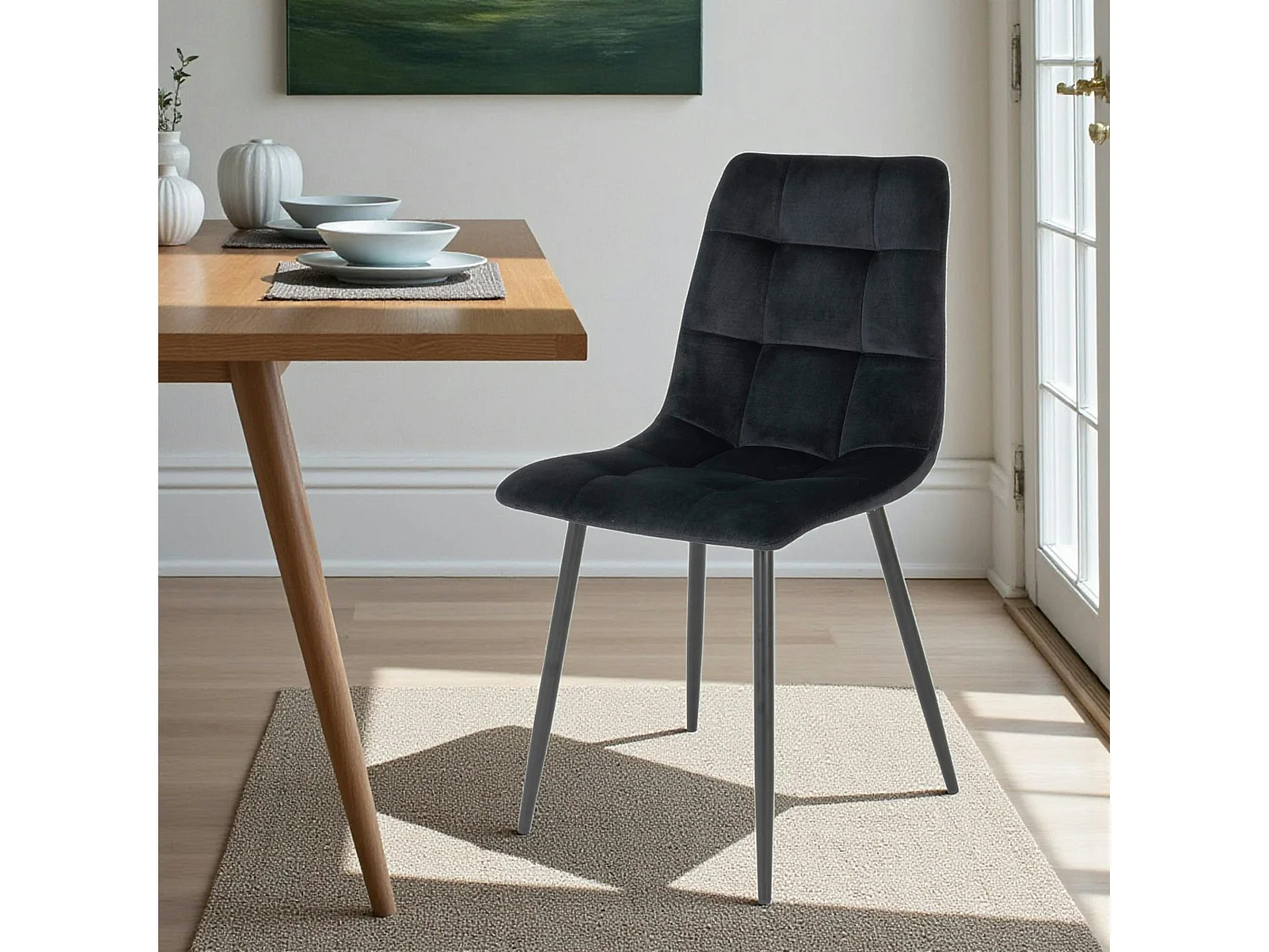 Chaise de salle à manger noire motif damier (lot de 2) TARAZ