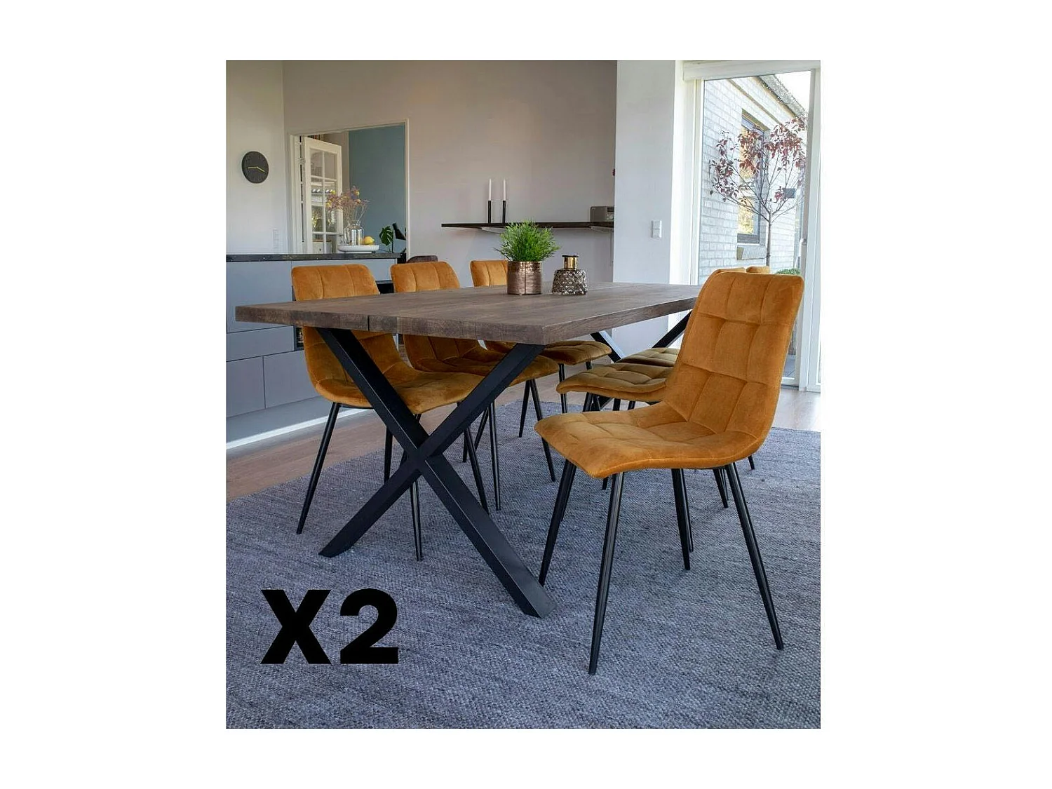 Chaise de salle à manger moutarde motif damier (lot de 2) TARAZ