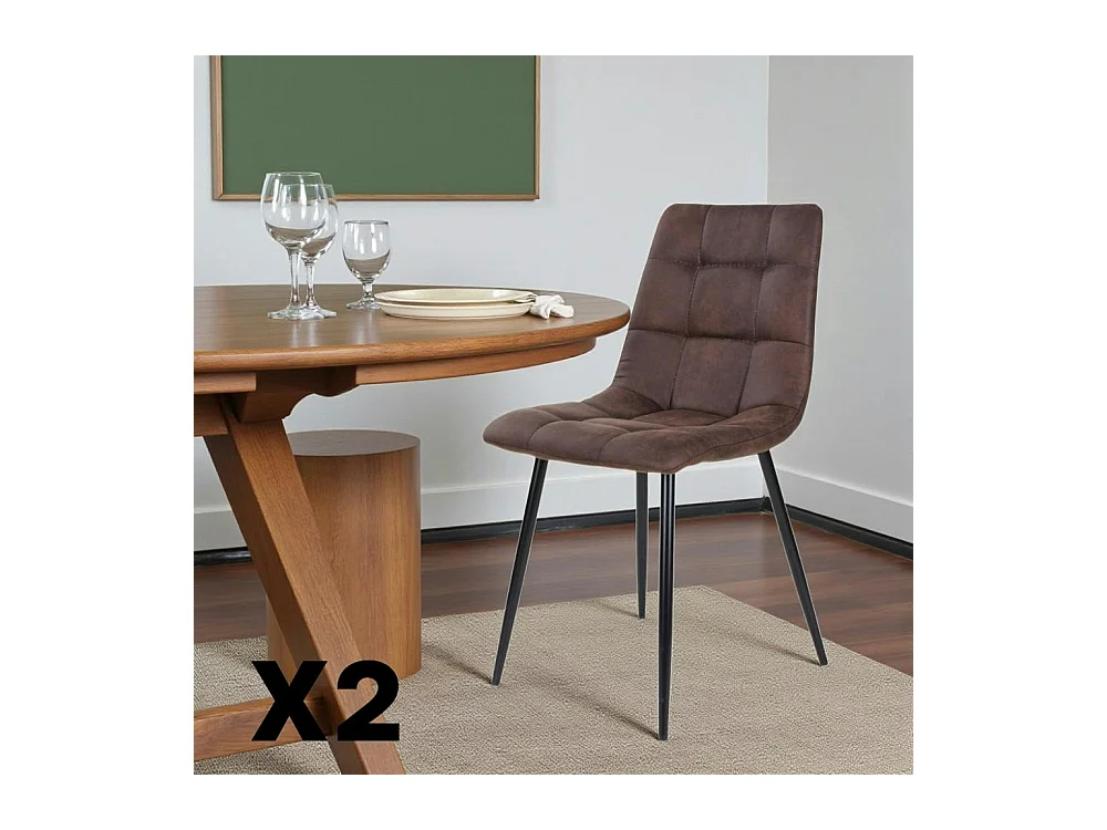 Chaise de salle à manger marron motif damier (lot de 2) TARAZ