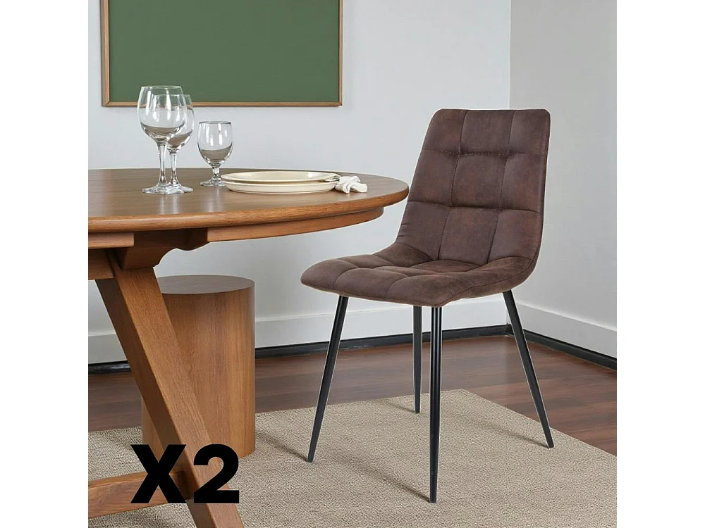 Chaise de salle à manger marron motif damier (lot de 2) TARAZ