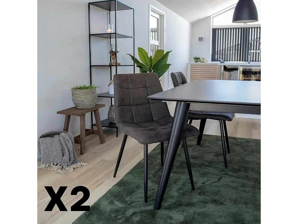 Chaise de salle à manger grise motif damier (lot de 2) TARAZ